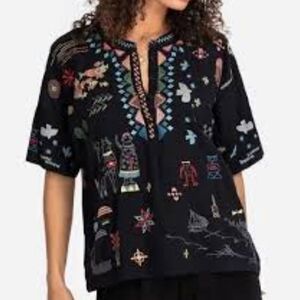 Johnny Was Peta&Greta Seraphina Black Embroidered Top Size Medium